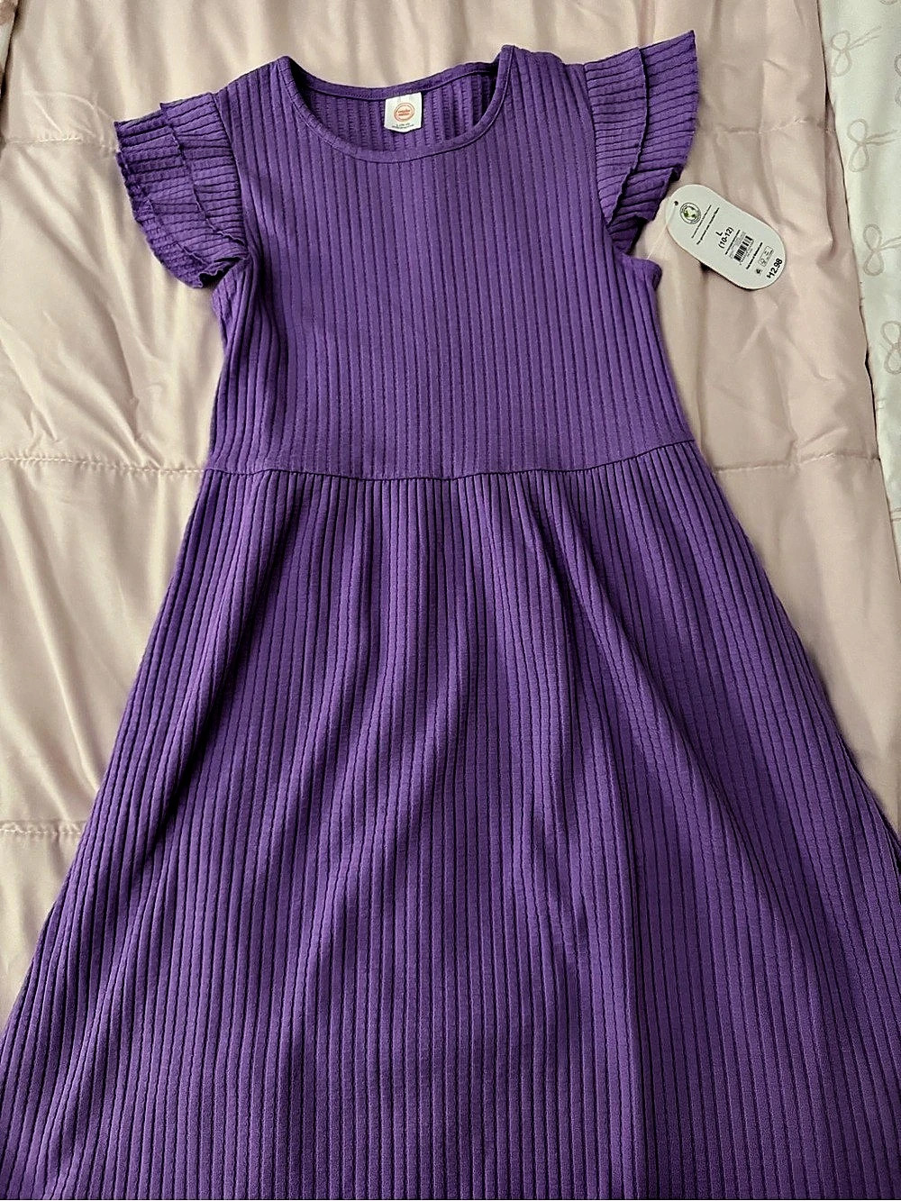 Girls Purple Ribbed Dress